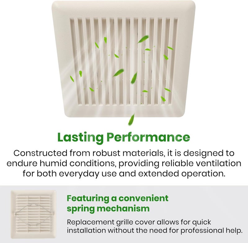Calvana (2-Pack) C350GN Bathroom Fan Cover with Springs, 8-3/4" x 9-1/8" Exhaust Fan Replacement Grille, Compatible with Broan-NuTone, Fits Models 690 693 VC305C3N VC307C2N, 695 and 696N, White - Image 5